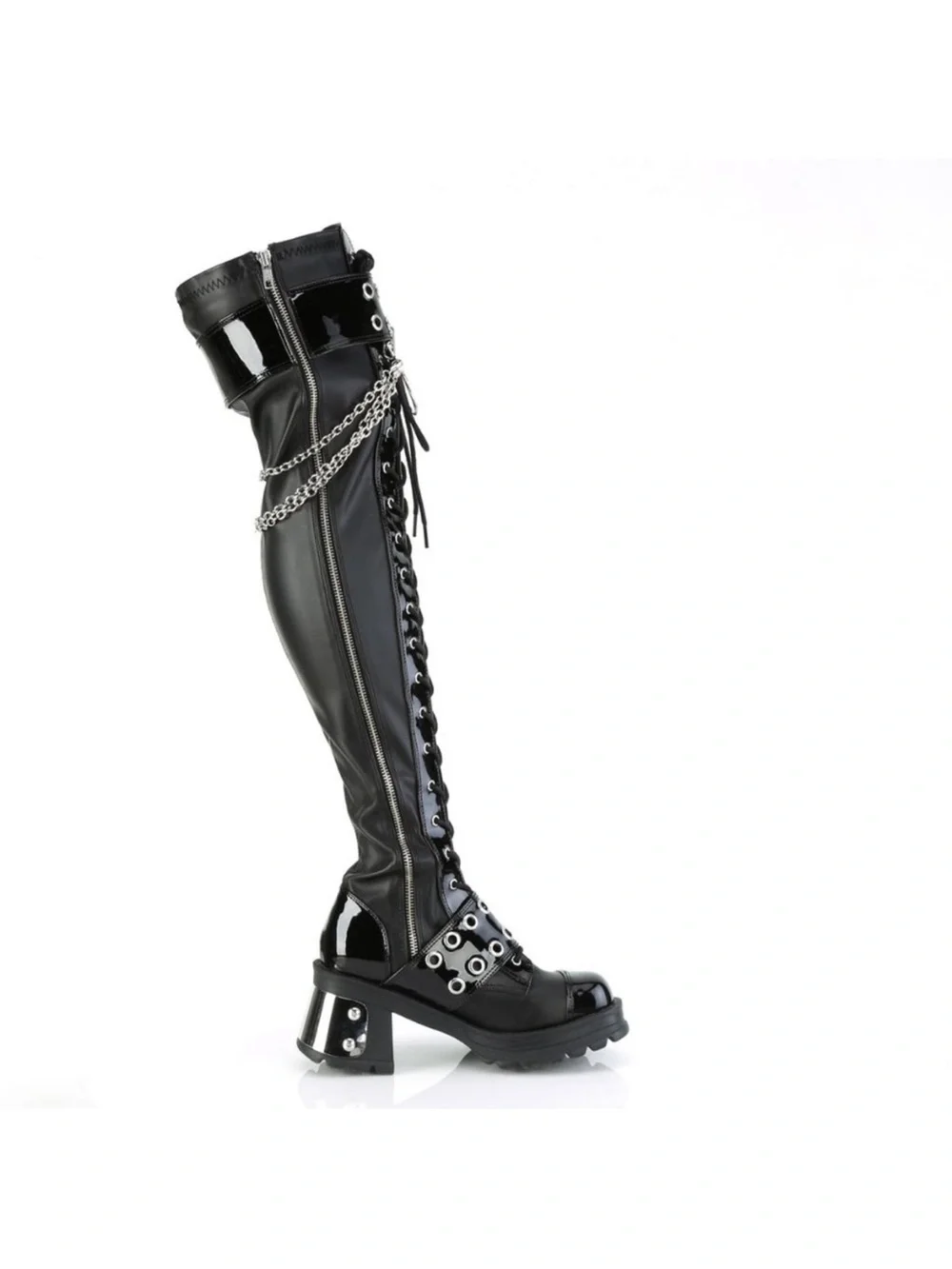 Demonia Bratty 304 Black Vegan Leather Over The Knee Platform Boots